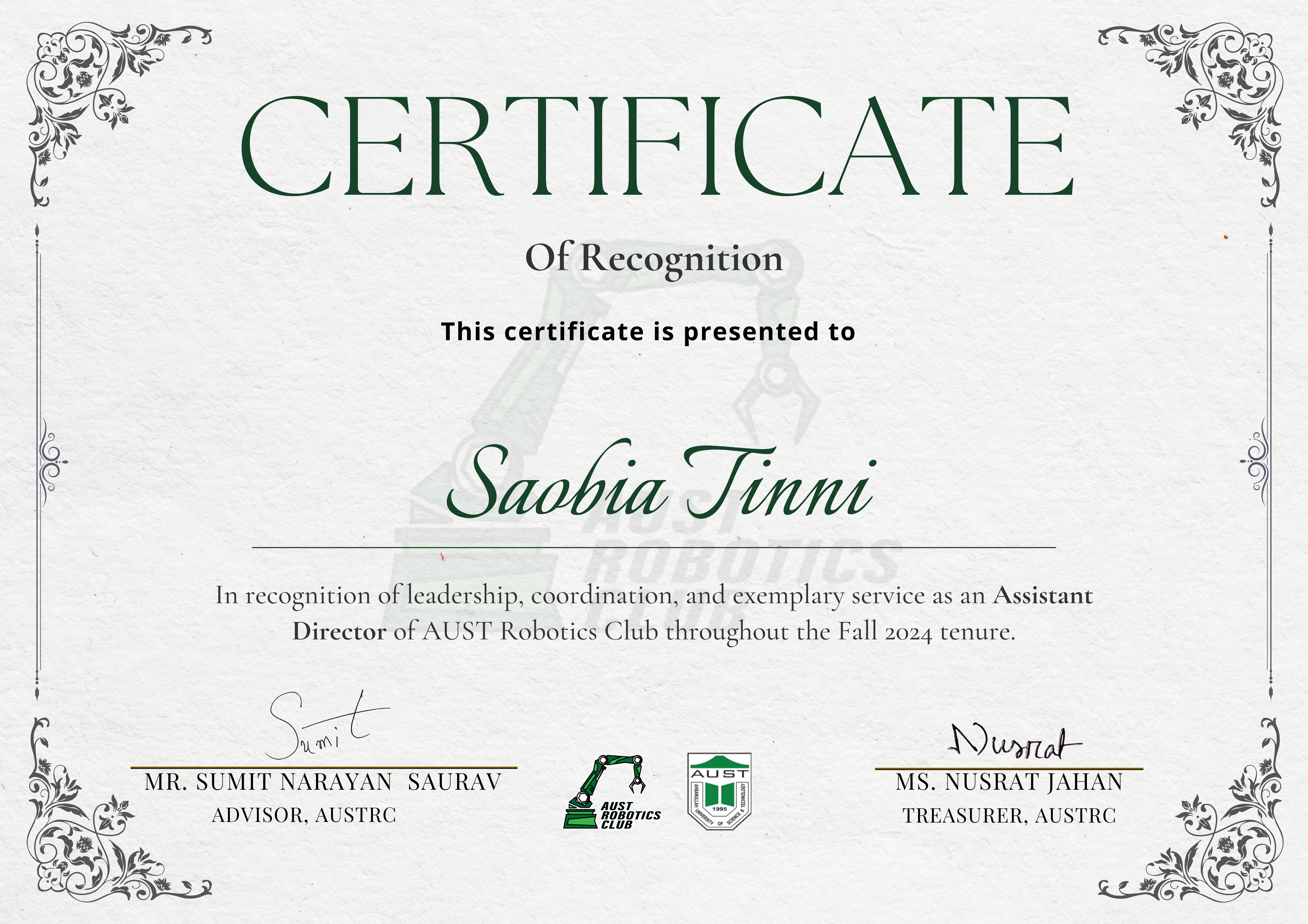 Assistant Director Certificate